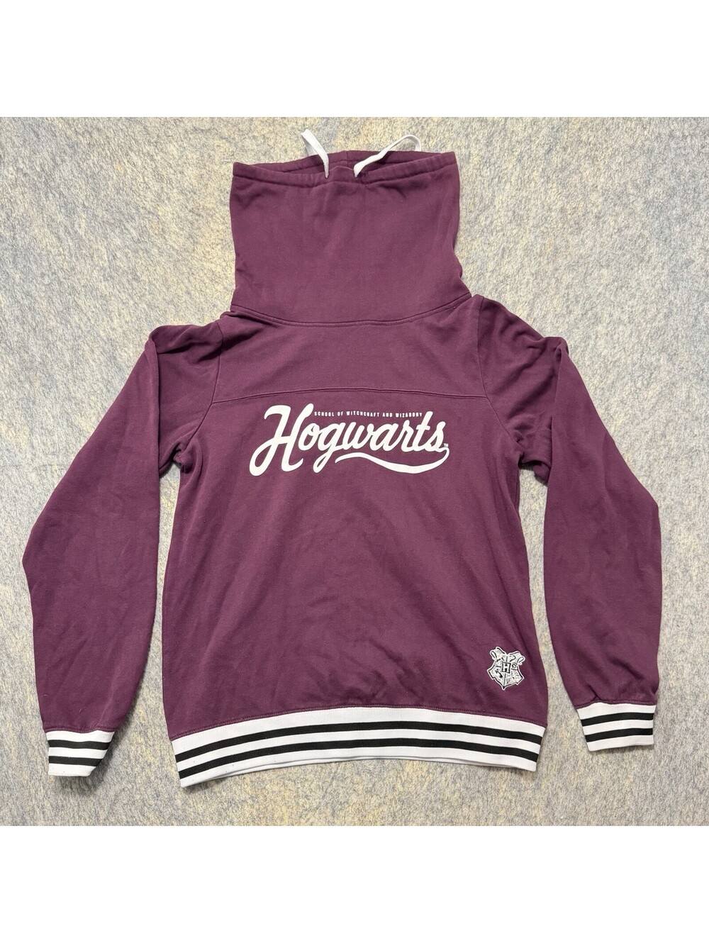 Harry Potter Hogwarts Womens XL Burgundy Cowl Neck Sweatshirt Striped Trim